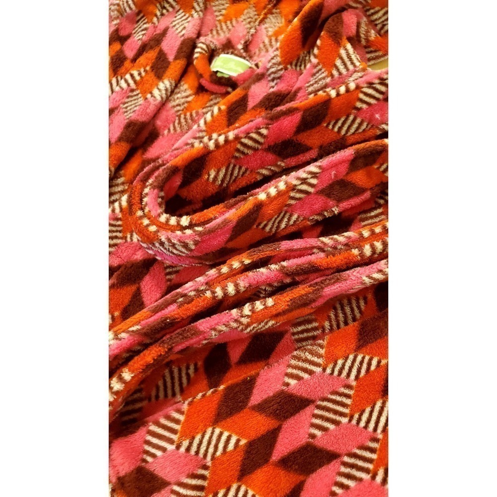 Vera Bradley Geometric Print Terry Short Robe Pink & Red - Picture 6 of 12